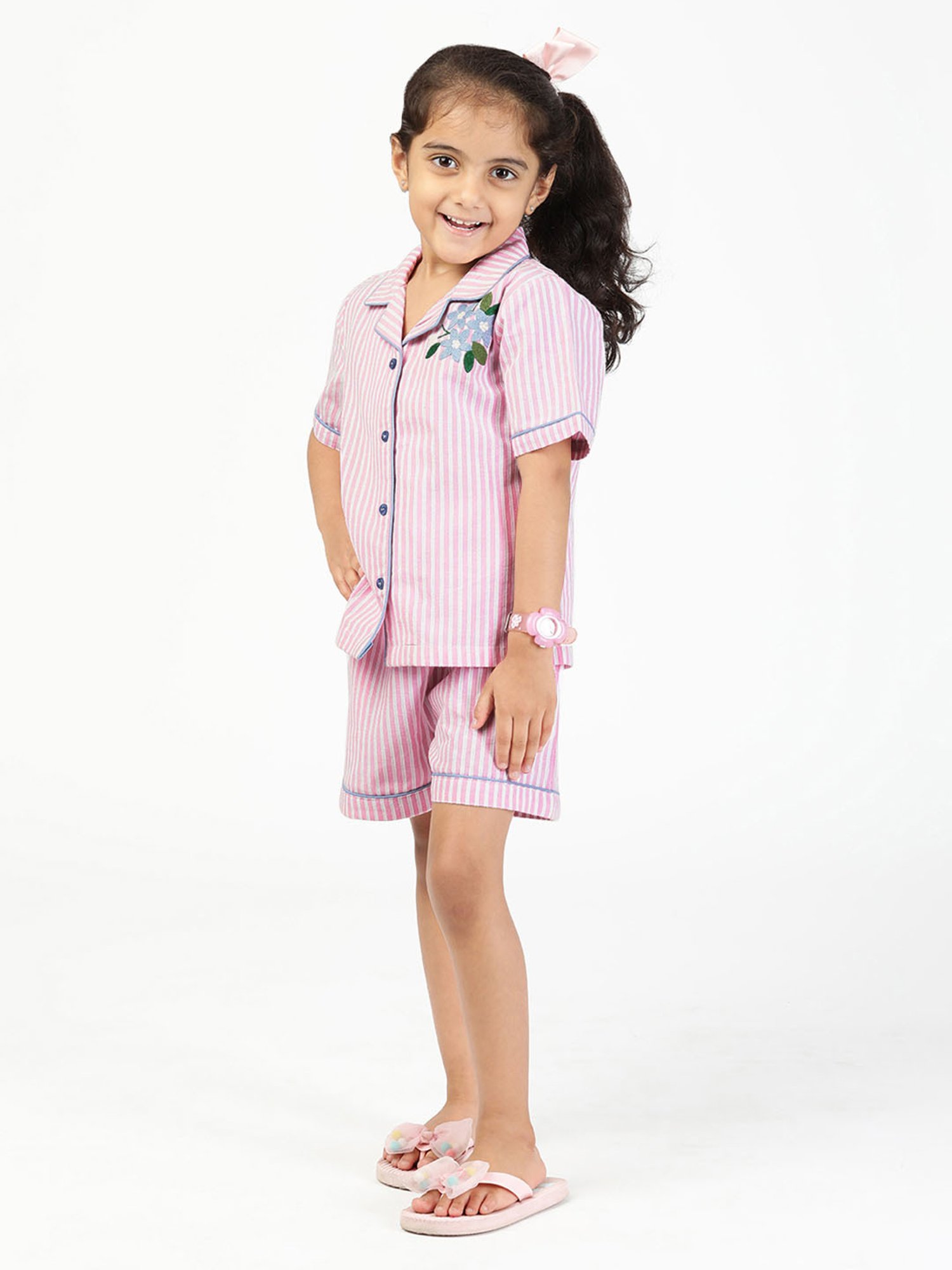 Budding Bees Girls Pink Striped Shirt with Shorts