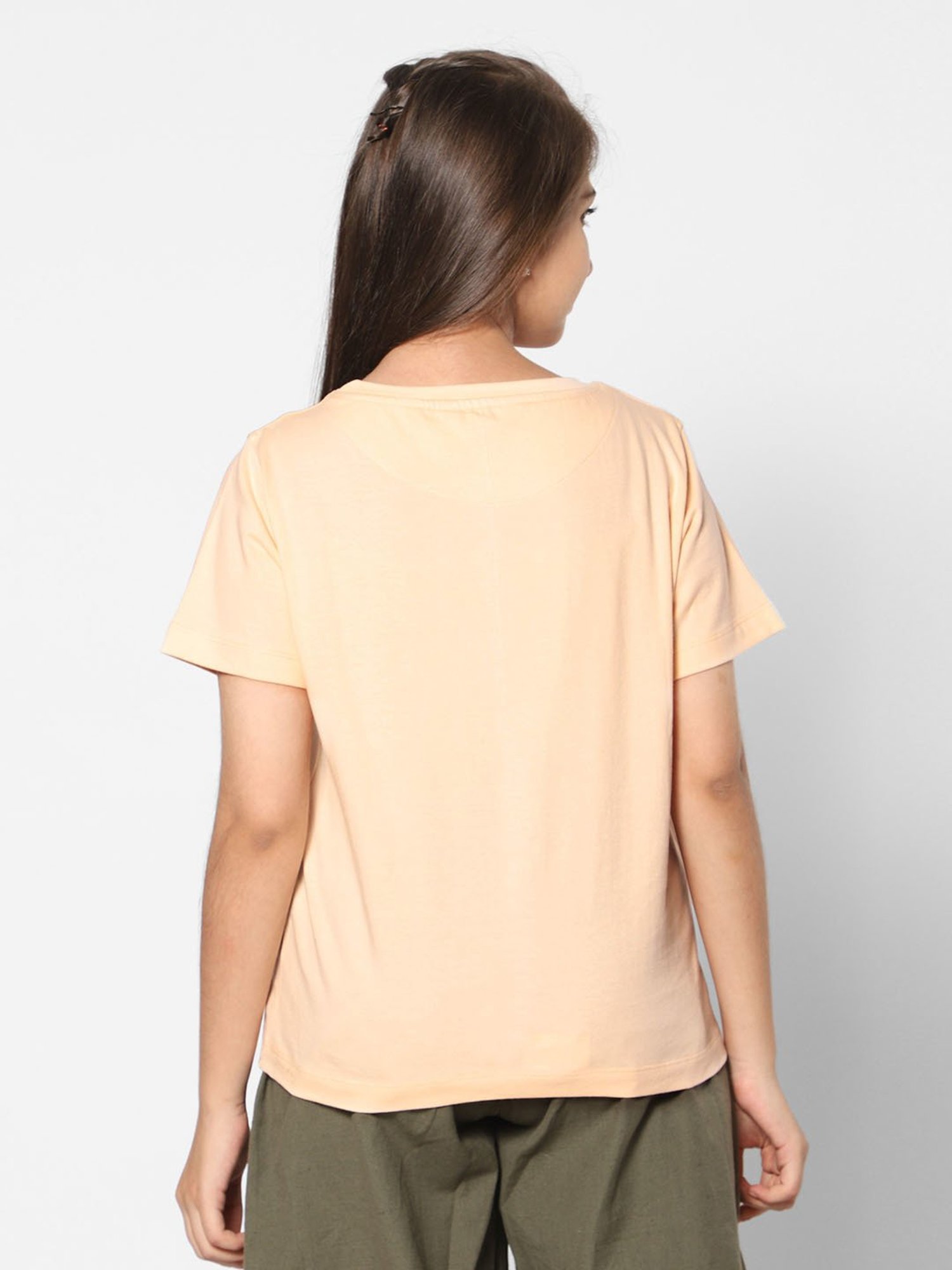 TeenTrums Girls Peach Printed T-Shirt
