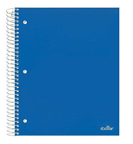 Stellar College Ruled Notebook, 5-Subject, 5 Poly Pocket Dividers, 8.5" x 11", 200 Sheets (Blue)