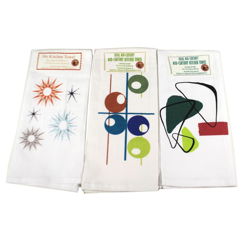 Tabletop 24.0" Mid Century Modern Towels Set/3 100% Cotton Kitchen Clean Up Red And White Kitchen Company  -  Kitchen Towel