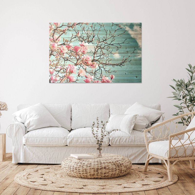 24" x 36" Magnolia Blossom Print on Planked Wood Wall Sign Panel - Gallery 57