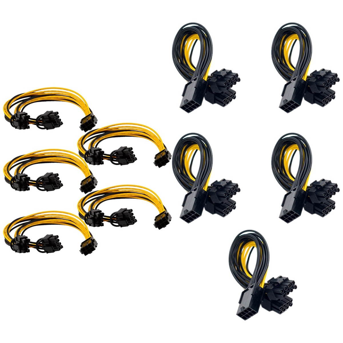 5PCS PCI-E 6-Pin to Dual 6+2-Pin Power Splitter Cable & 5Pcs 8Pin 6+2P Male GPU Image Video Card Miner Power Cable Cord