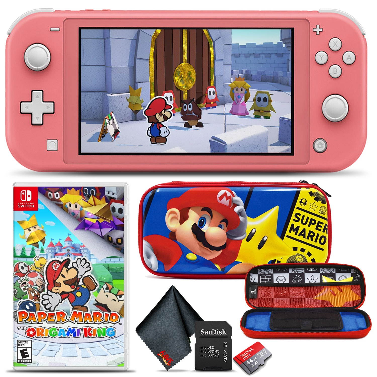 Nintendo Switch Lite Coral Bundle with Paper Mario: The Origami King and More