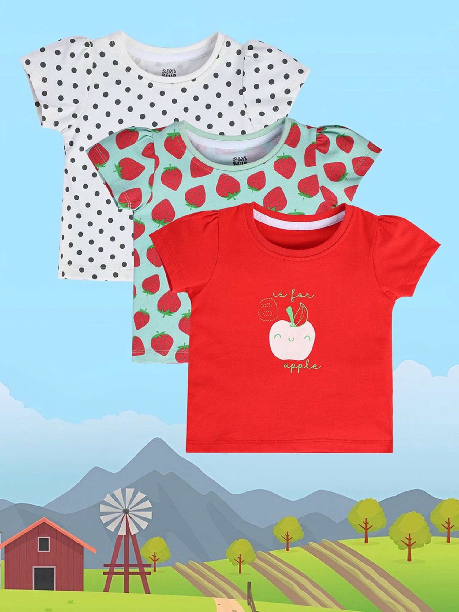 MINIKLUB Kids Multicolor Printed Jhablas (Pack Of 3)