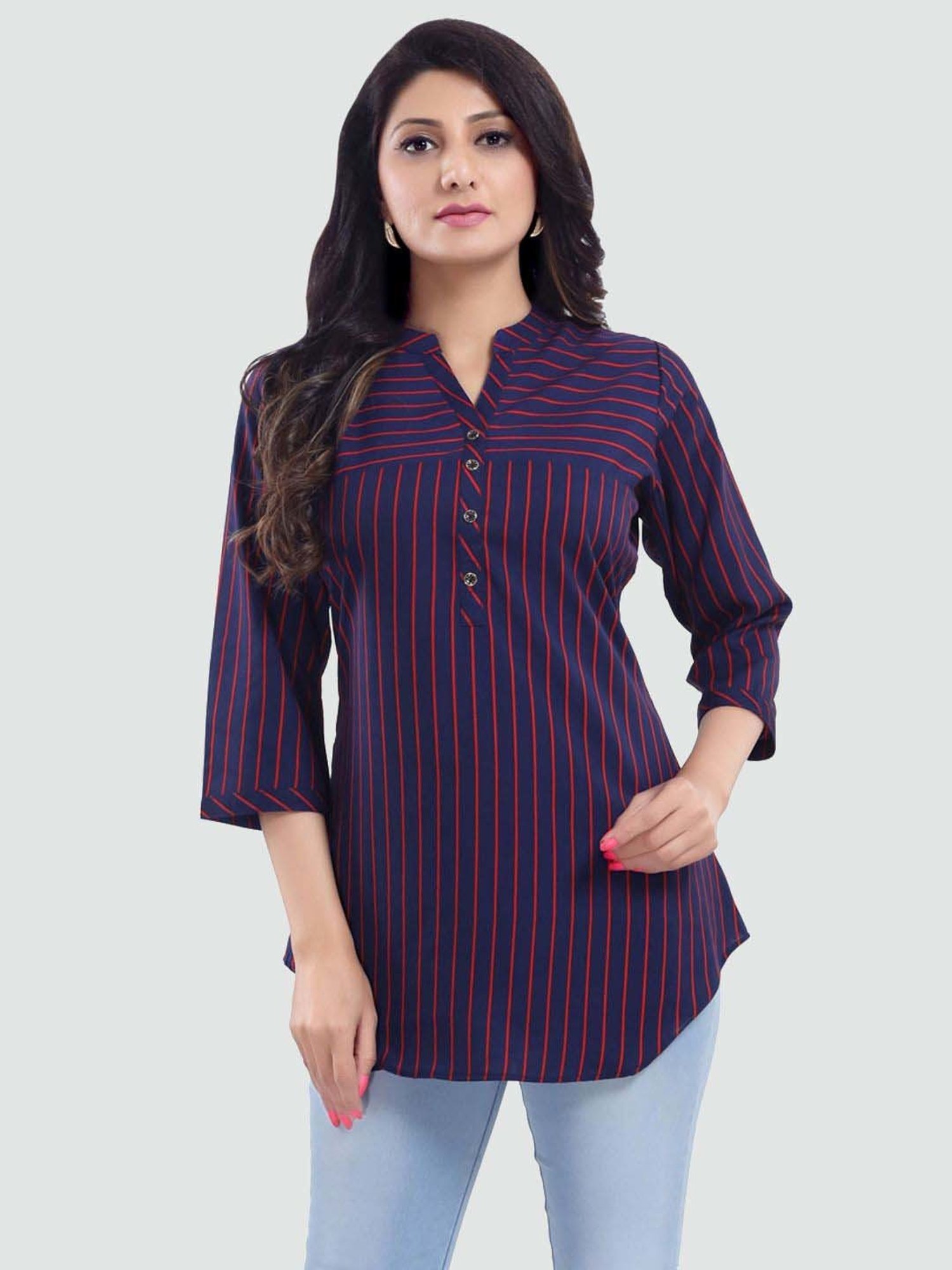 Saree Swarg Blue Printed A Line Short Kurti