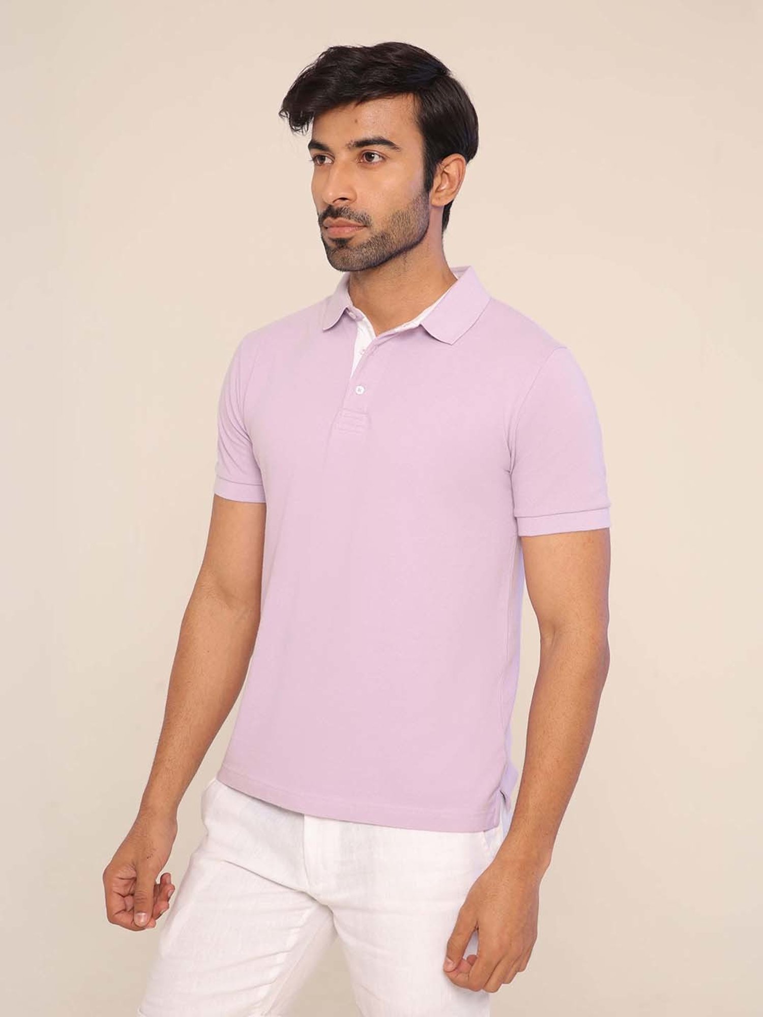 SUBTRACT Lilac Regular Fit Cotton Polo T-Shirt