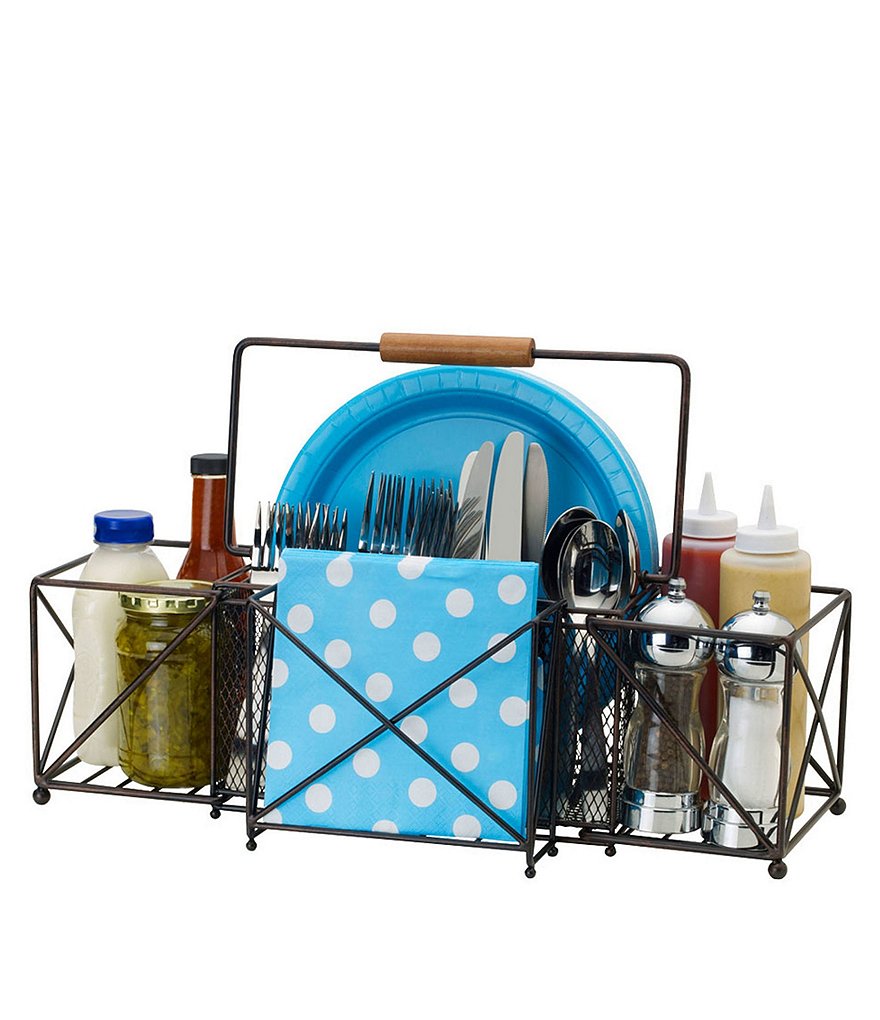 Gourmet Basics by Mikasa Avilla Picnic Plate Napkin and Flatware Storage Caddy with Paper Towel Holder