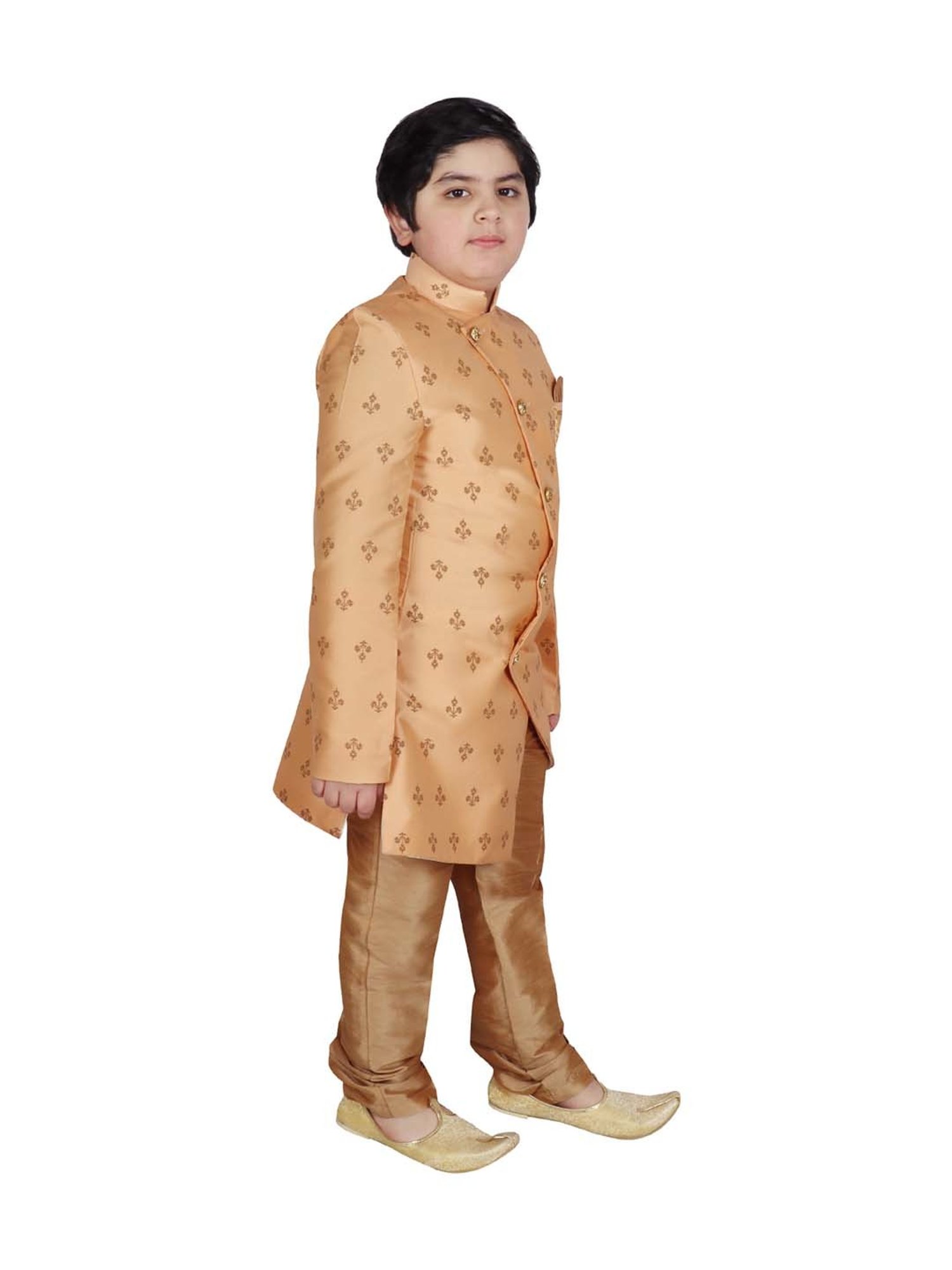 VASTRAMAY Boys Turquoise Floral Full Sleeves Indowestern