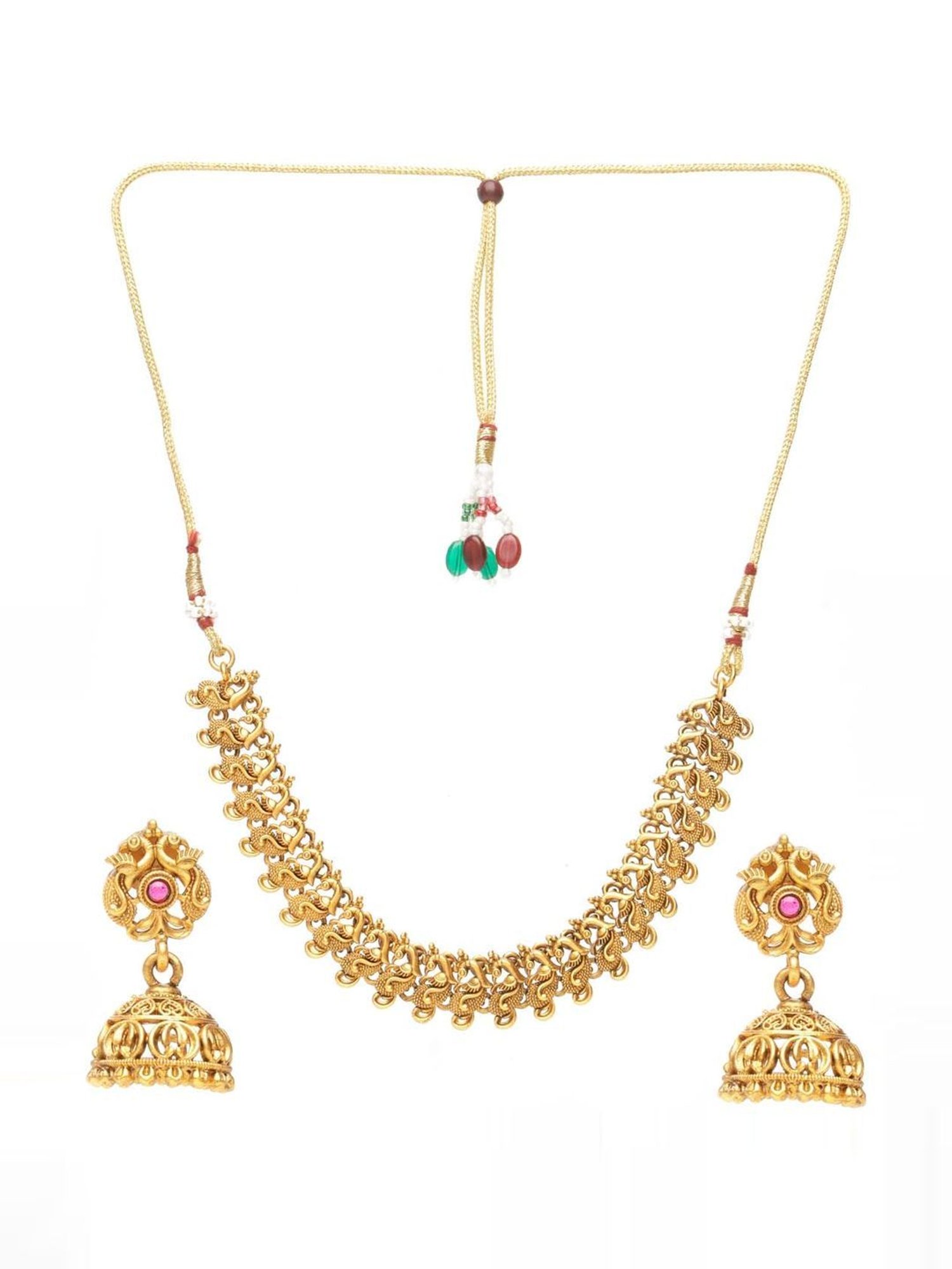 Saraf RS Jewellery Gold-plated Peacock Motif Temple Jewellery Set