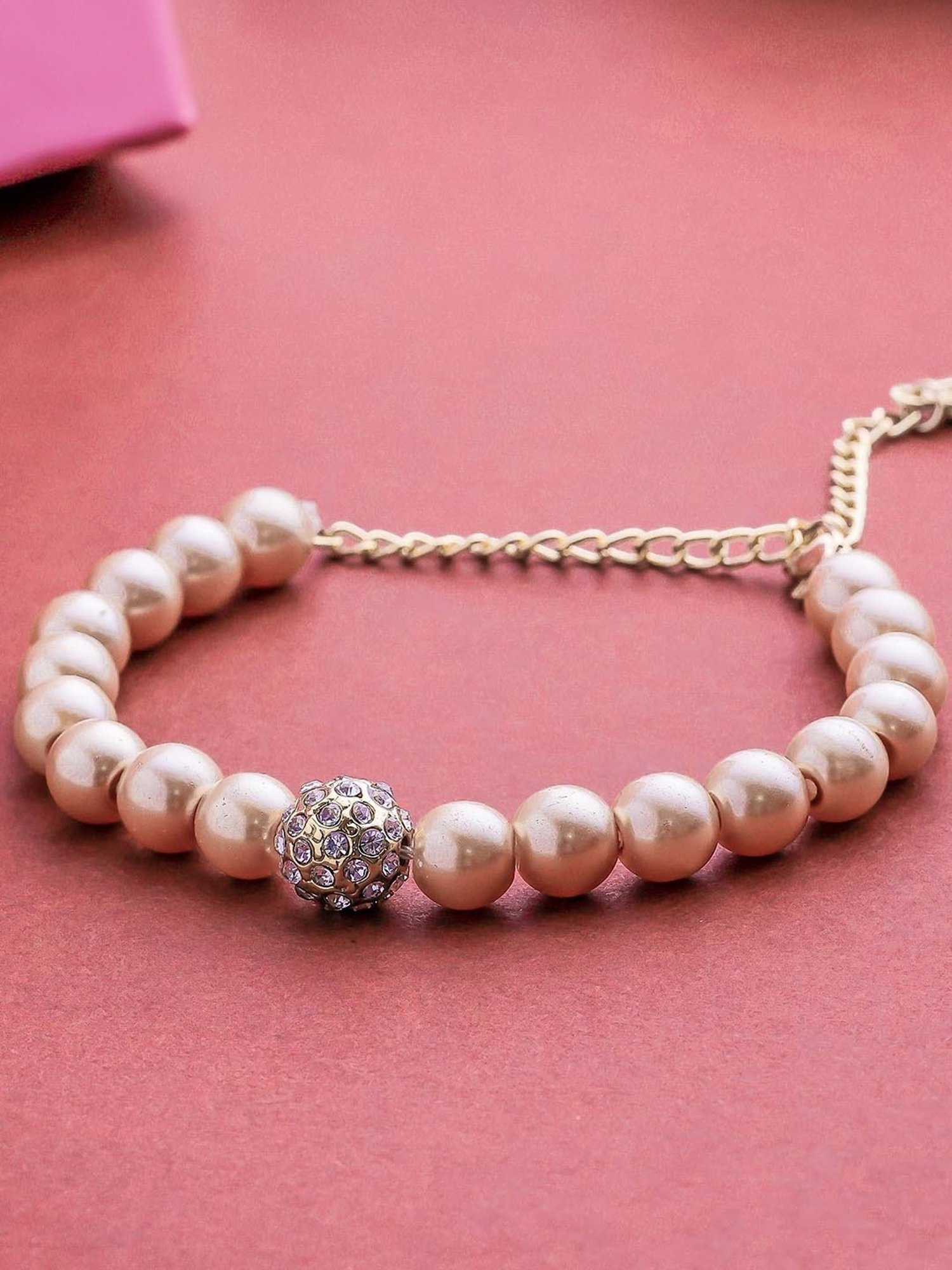 Estele Gold-Plated Single Line Pearl Bracelet for Women