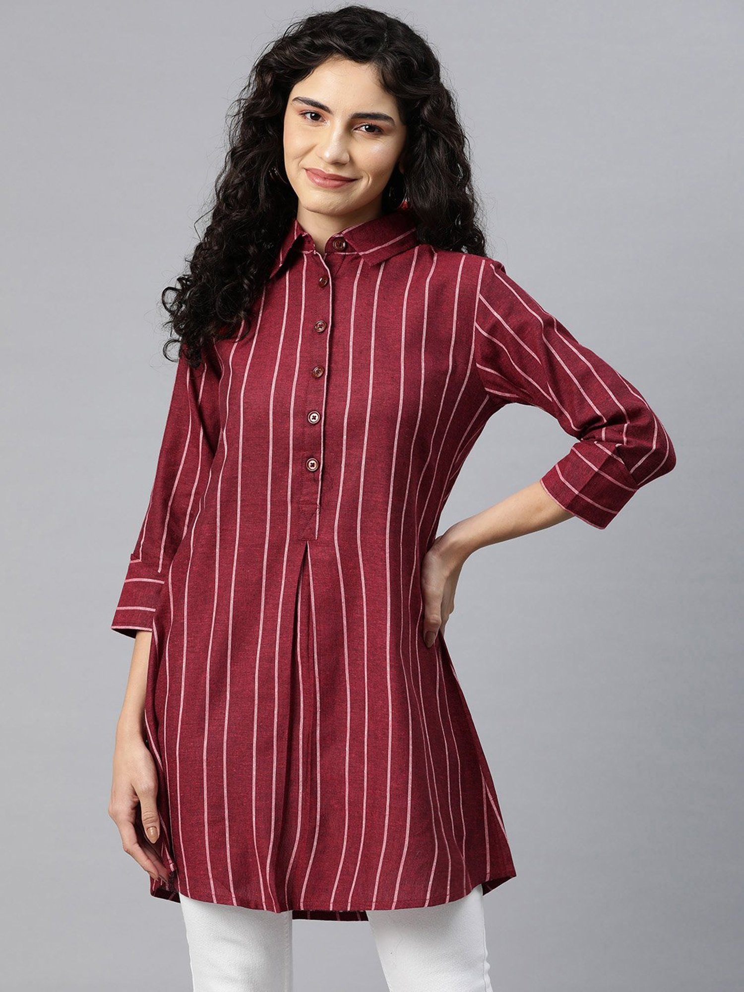 Cottinfab Dark Red Cotton Striped Top