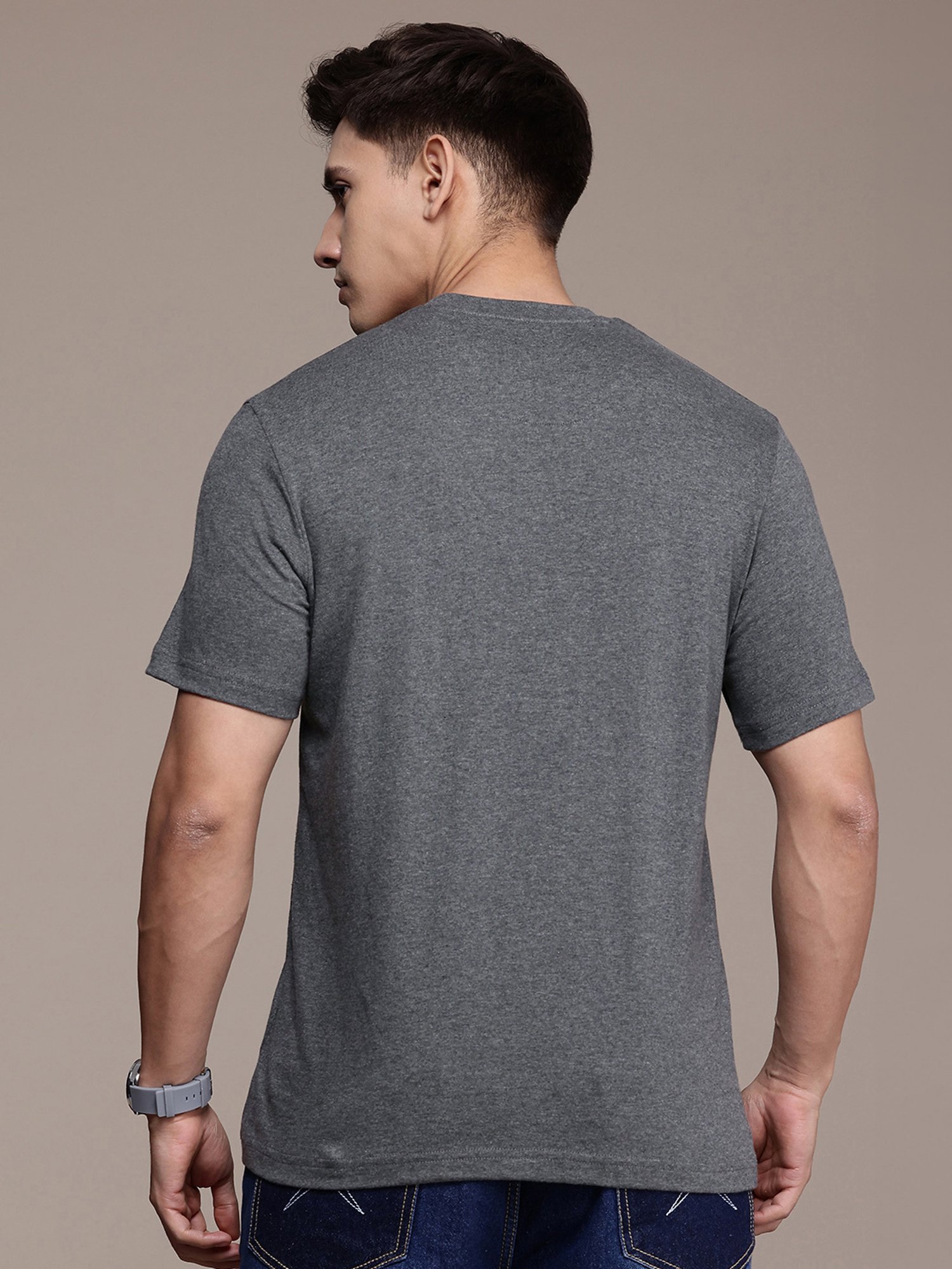 Burnt Umber Grey Regular Fit Graphic Print Crew T-Shirt