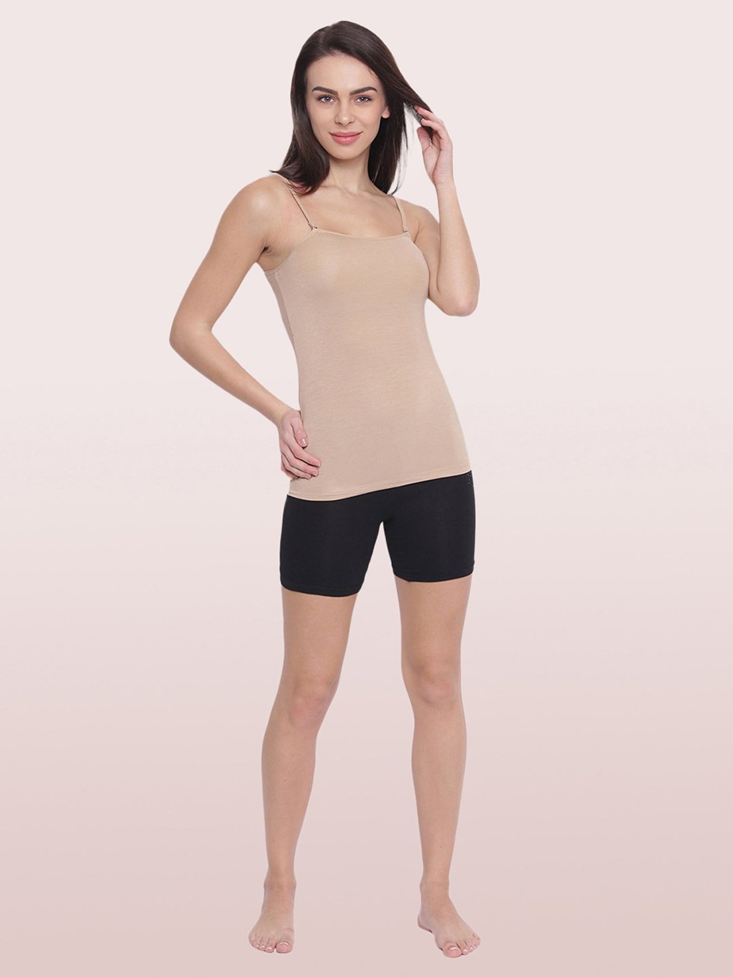 Enamor Beige Sleeveless Detachable Strap Camisole