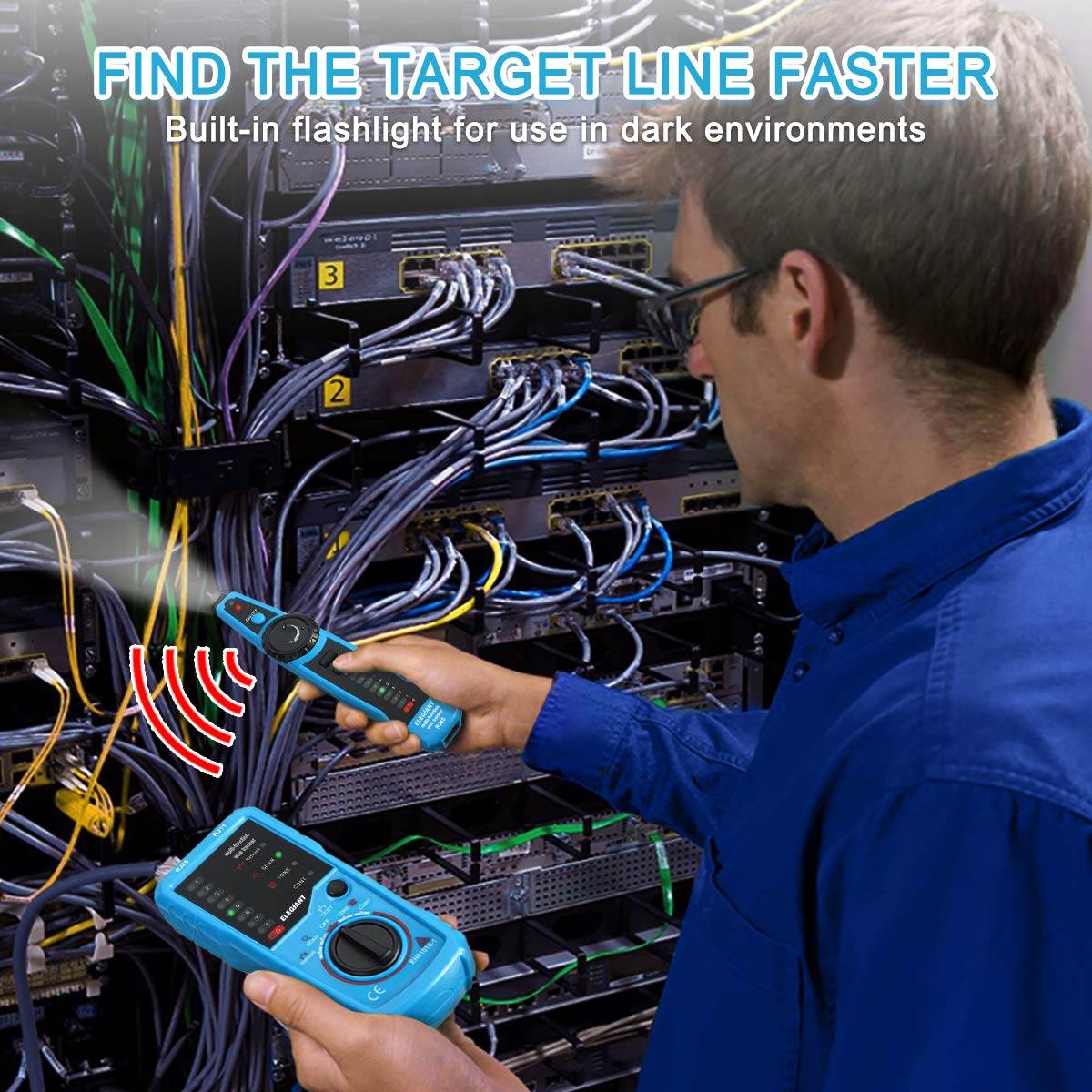 Wire Tracker, Multifunctional RJ11 RJ45 Cable Tester Line Finder with NCV Probe for Wire Tracer Toner Ethernet LAN Network Cable Collation, Telephone Line Tester &Continuity Checking,
