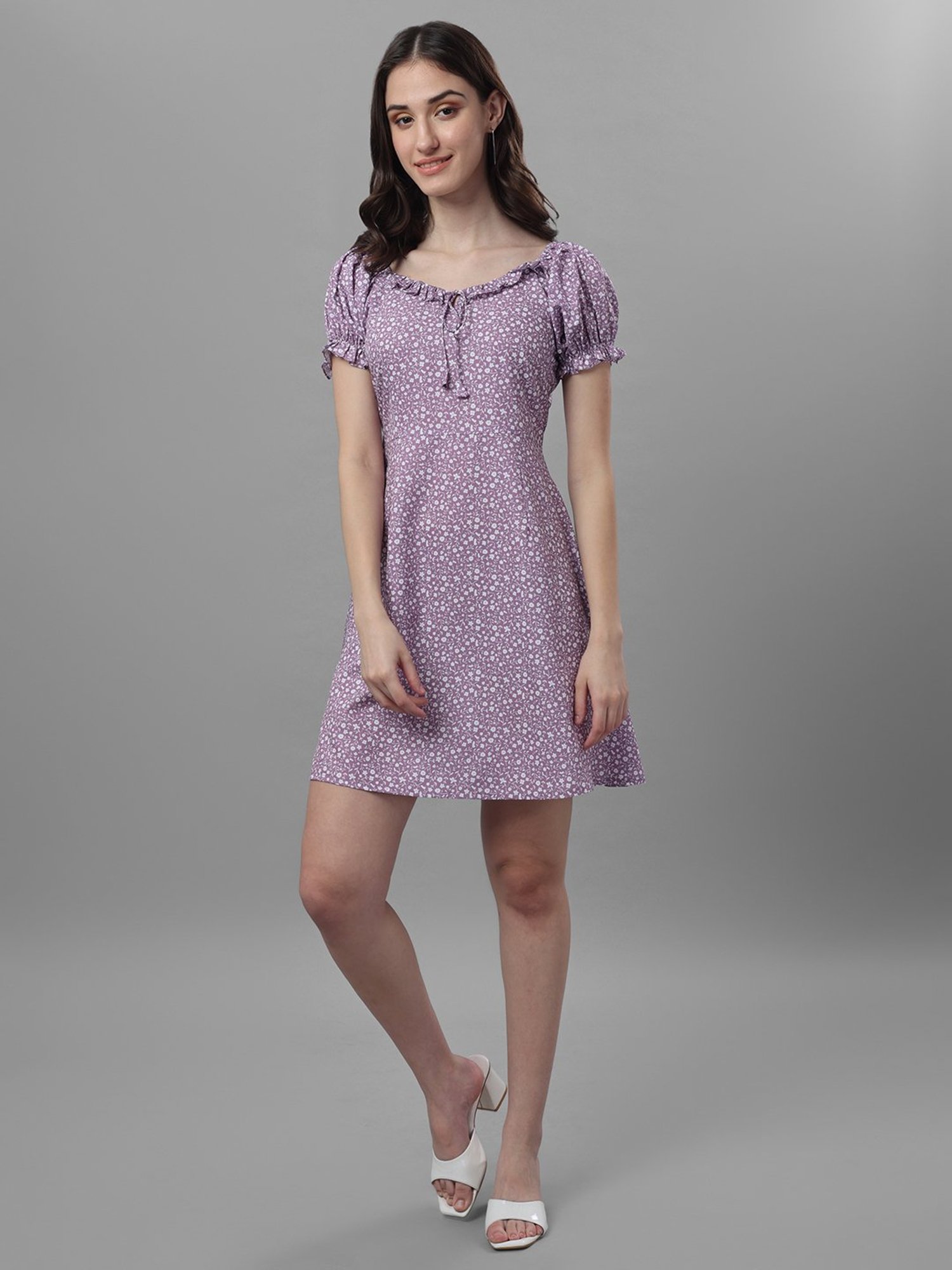 MASAKALI.CO Purple Printed A Line Dress