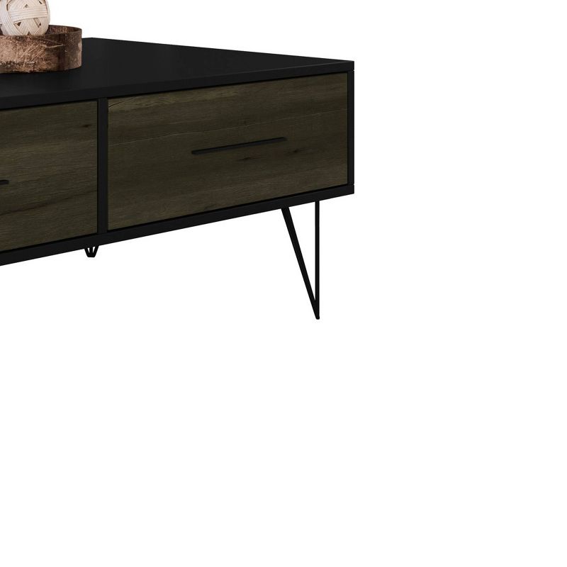 2 Drawer Wooden Rectangular Coffee Table with Hairpin Legs Brown/Black - The Urban Port
