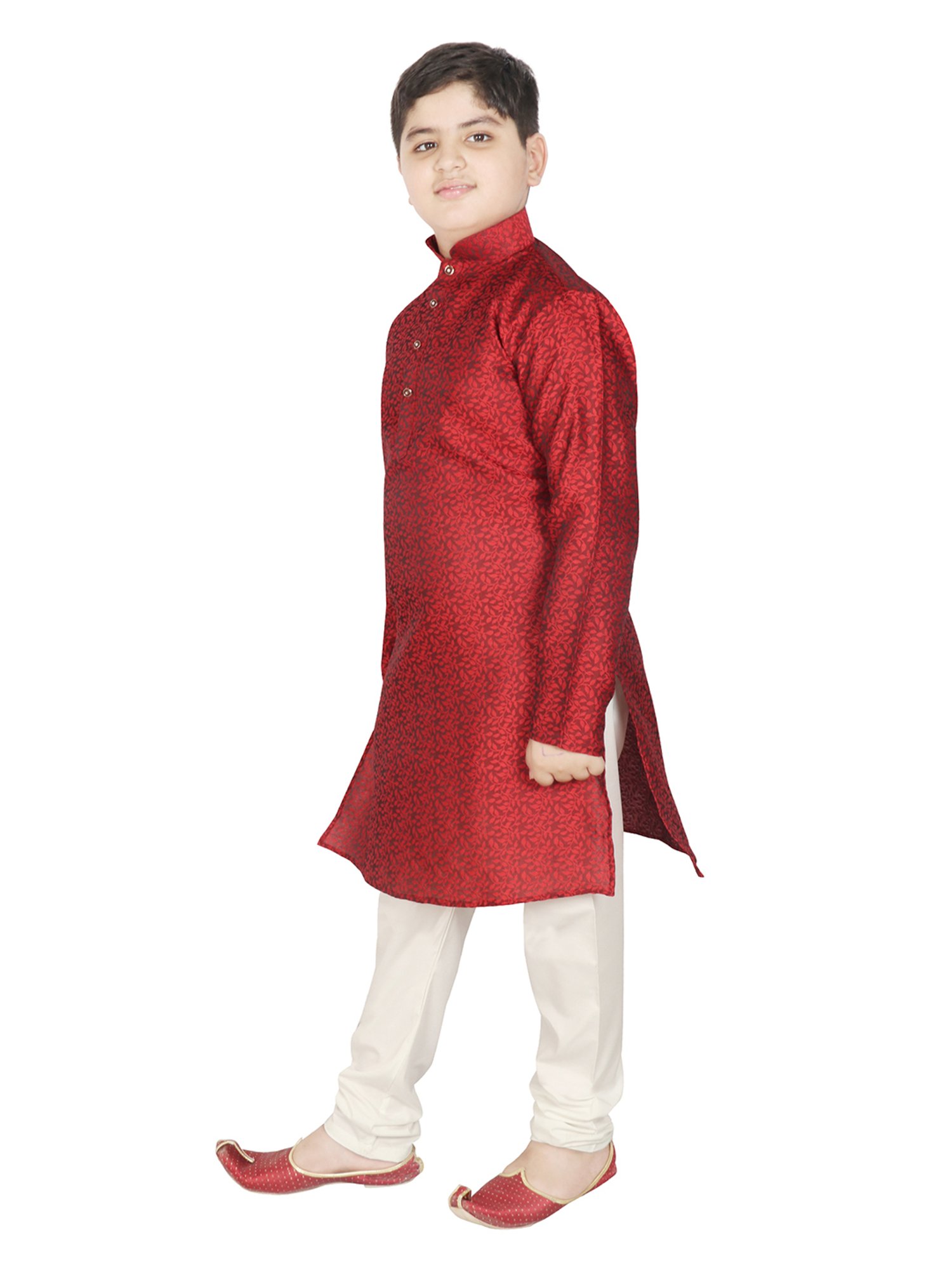 SG Yuvraj Kids Maroon & White Embroidered Full Sleeves Kurta with Pyjamas