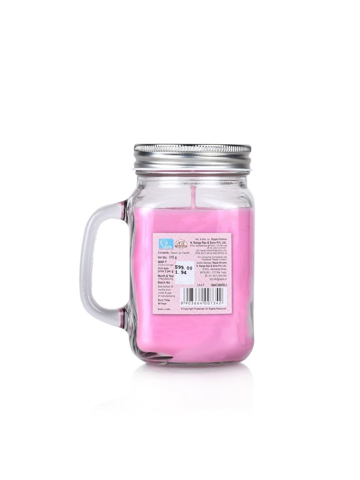 IRIS Pink Lily Mason Jar Scented Candles