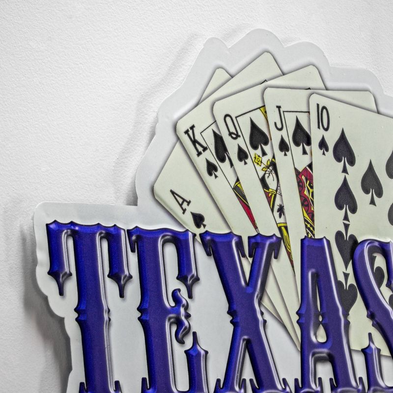 Texas Hold 'Em Embossed Metal Sign White/Red/Dark Blue - Crystal Art Gallery