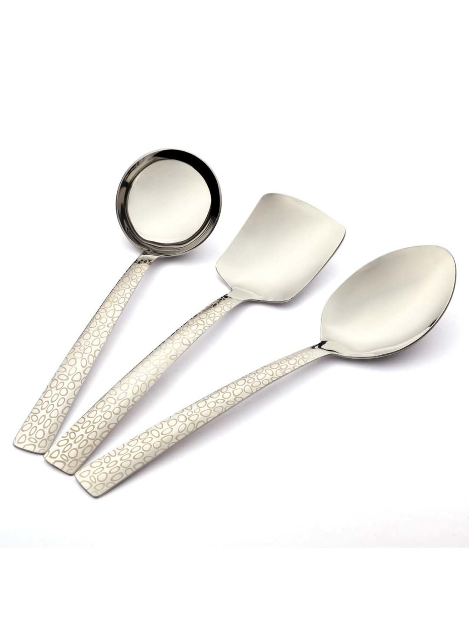 FnS Pebble Silver Stainless Steel 3-Piece Serving Set