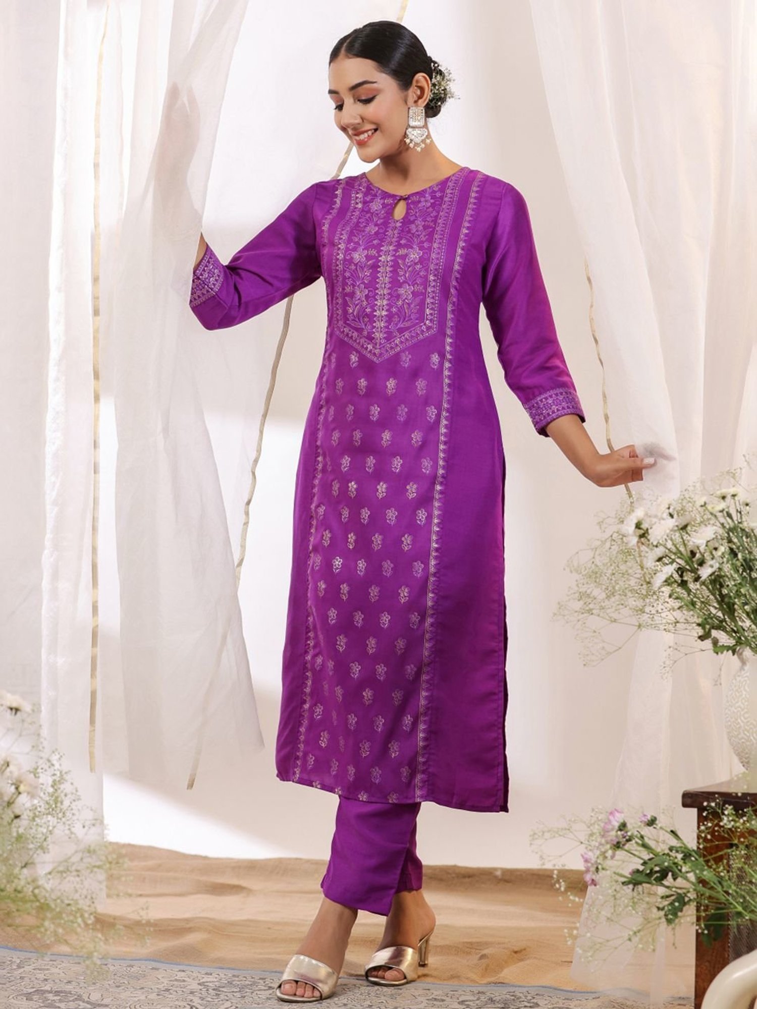 URBAN MYSTIC Black Rayon Embroidered Kurta & Sharara Set