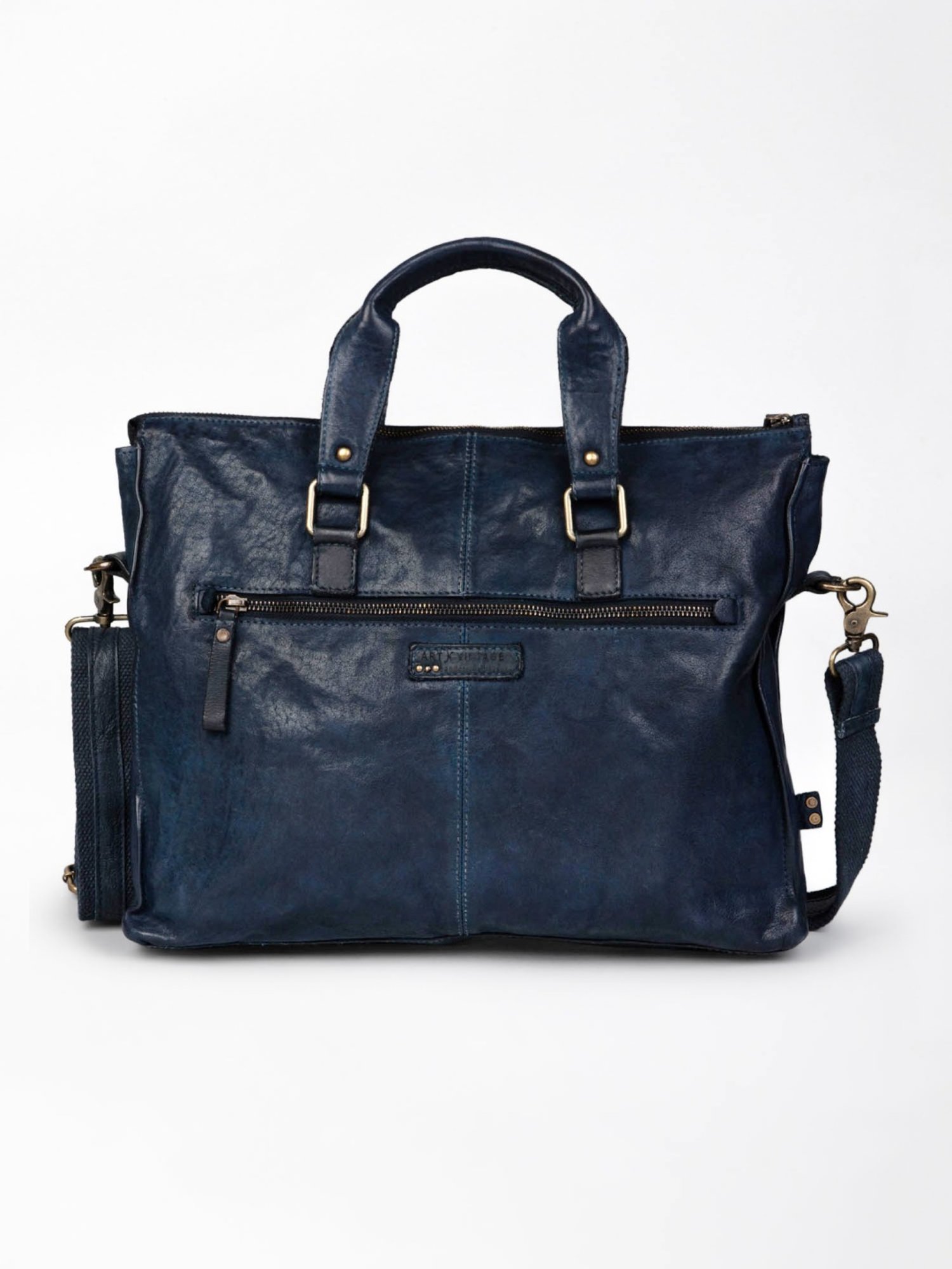 Art N Vintage Asher Navy Leather Solid Large Laptop Messenger Bag