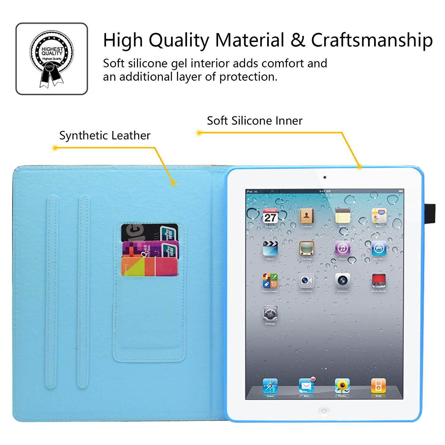 iPad 2/3/4 Case, Casii Colorful Premium Leather Case Folding Multiple Viewing Stand Folio Wallet Cover with Auto Sleep/Wake Feature for Apple 9.7-Inch iPad 2nd 3rd 4th Generation - Golden Unicorn