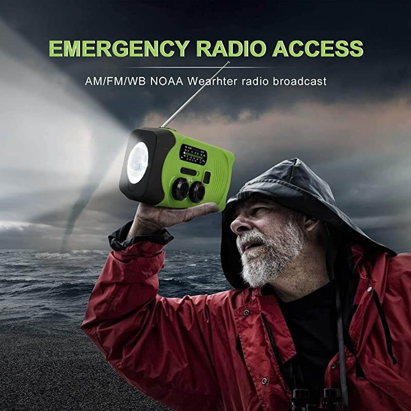 Emergency Solar Hand Crank Portable Radio  Self Powered NOAA Weather Radios Survival Kit with AMFMWB LED Flashlight Power Display 2000mAh Power Bank and SOS Alarm for Hurricane Storm