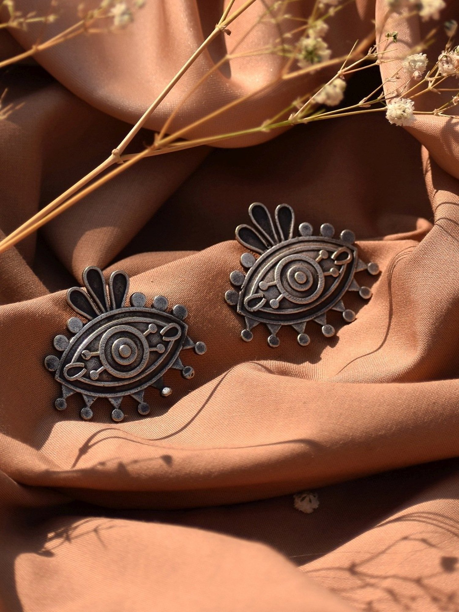 Teejh Ethnic Naina Silver Oxidized Stud Earrings