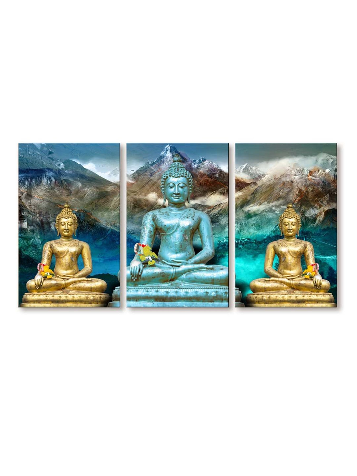 999Store Multicolor Meditating Buddha Art 3 Frame Canvas Paintings