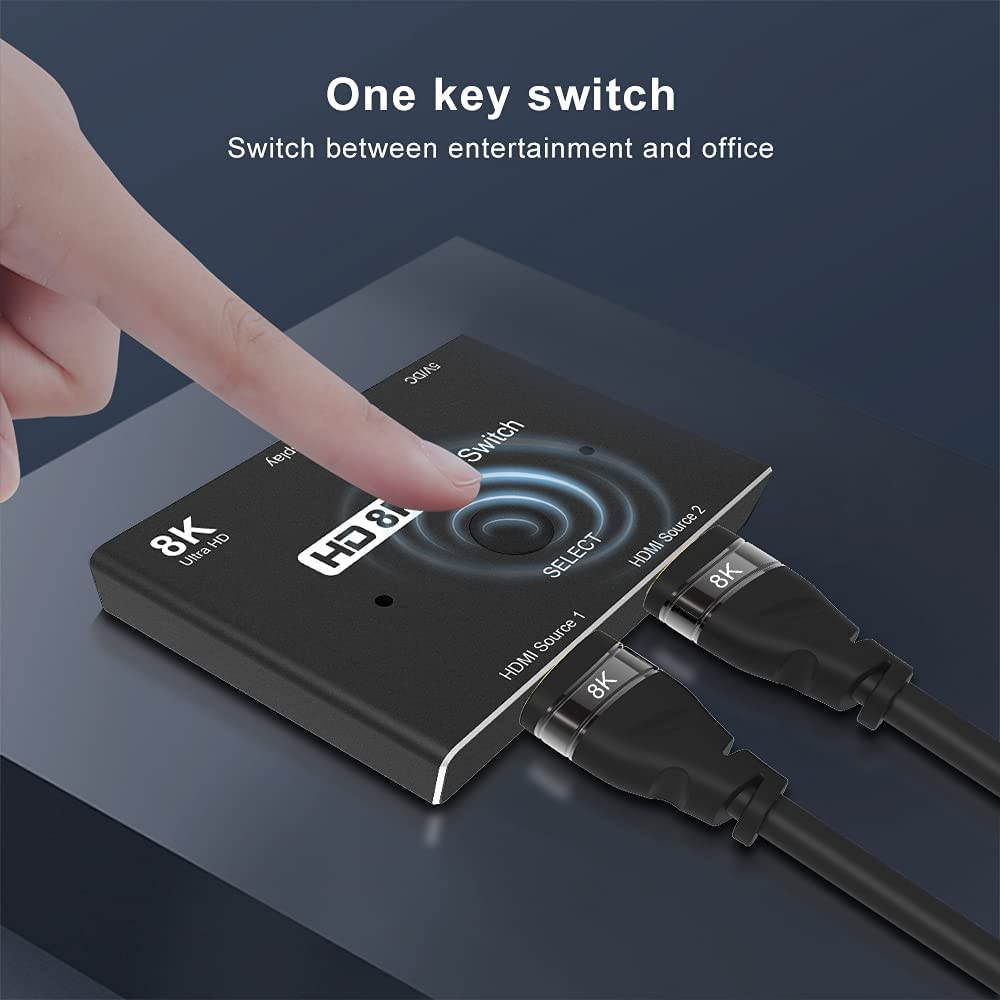 CABLEDECONN HDMI 2.1 Ultra HD 8K High Speed 48Gbps Directional Switch Only 2in 1out 8K@60Hz 4K@120Hz Splitter Converter Compatible with Xbox PS5 Projectors Monitors