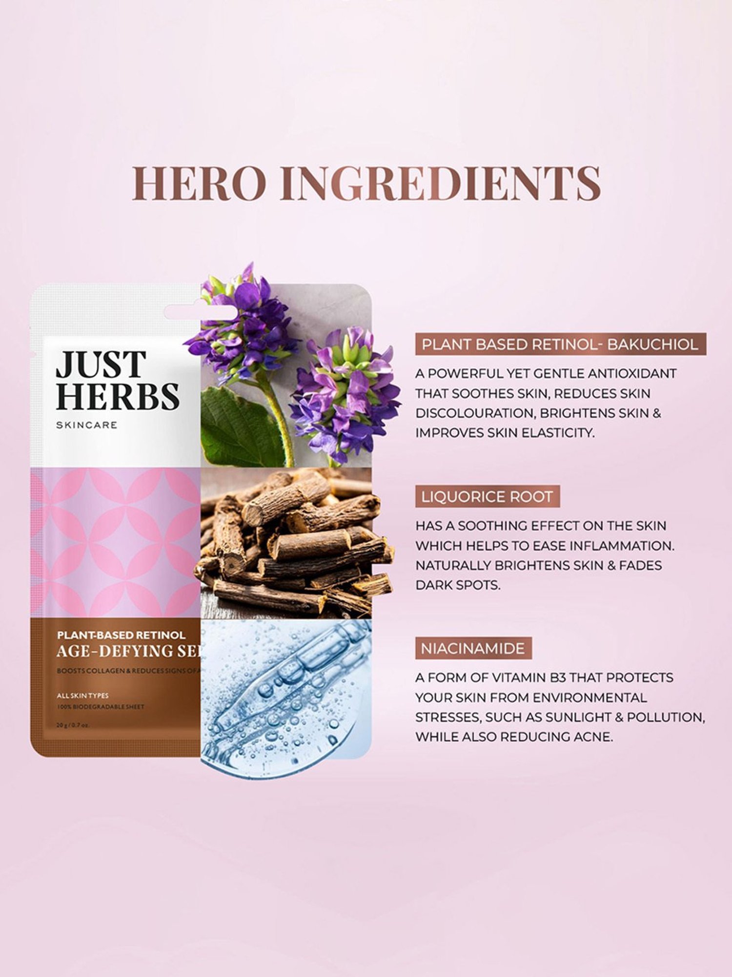 JUST HERBS Plant-Based Retinol Age-Defying Serum Sheet Mask