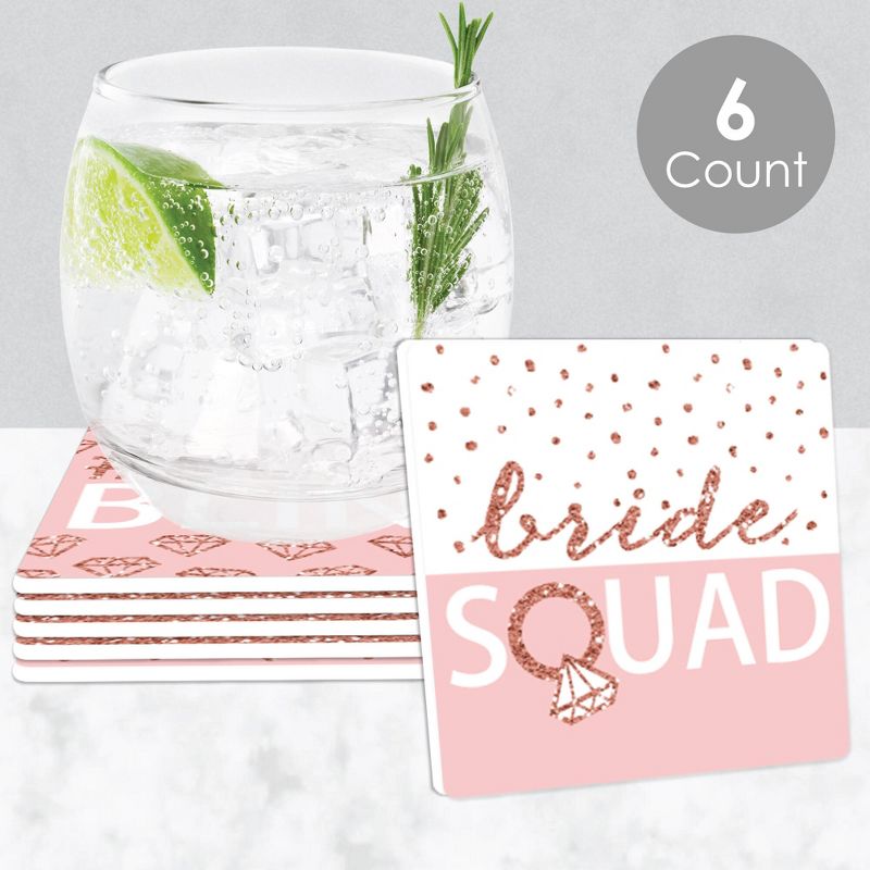 Big Dot of Happiness Bride Squad - Funny Rose Gold Bridal Shower or Bachelorette Party Decorations - Drink Coasters - Set of 6