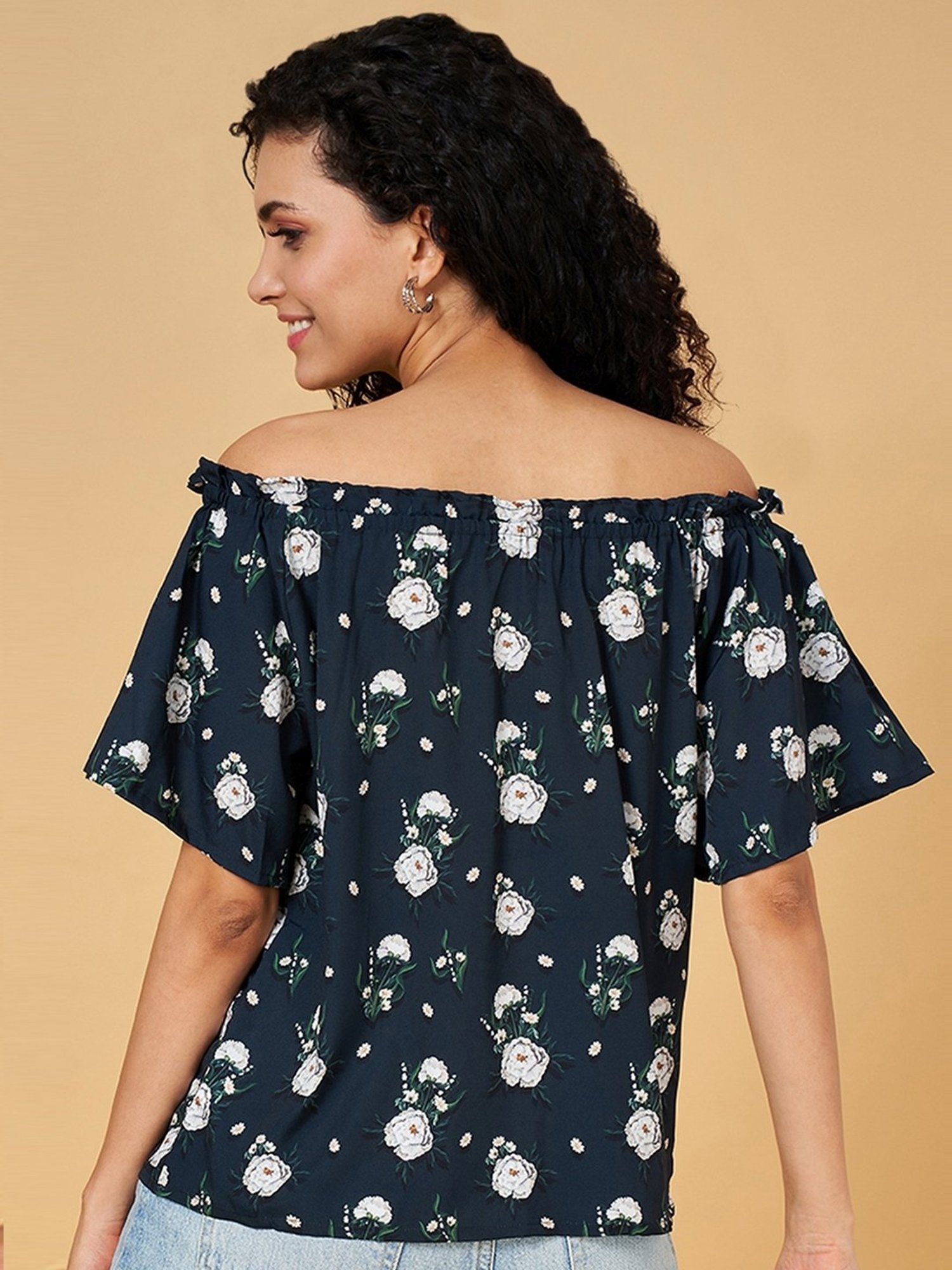 YU by Pantaloons Black Floral Print Top