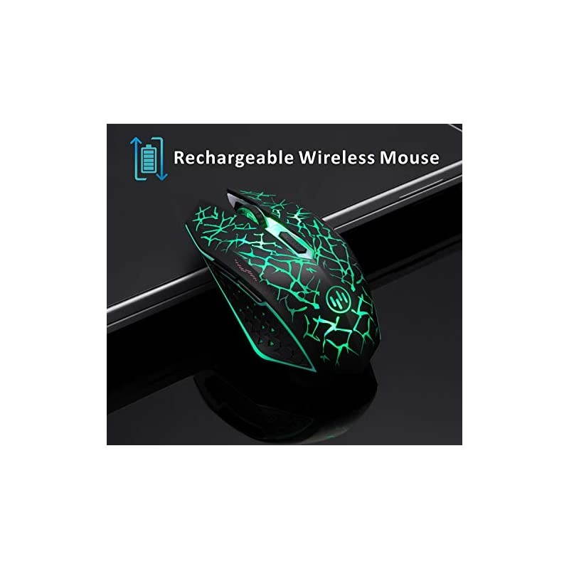 K6 Wireless Gaming Mouse Rechargeable Silent LED Optical Computer Mice with USB Receiver 3 Adjustable DPI Level and 6 Buttons Auto Sleeping Compatible LaptopPCNotebook Green Light