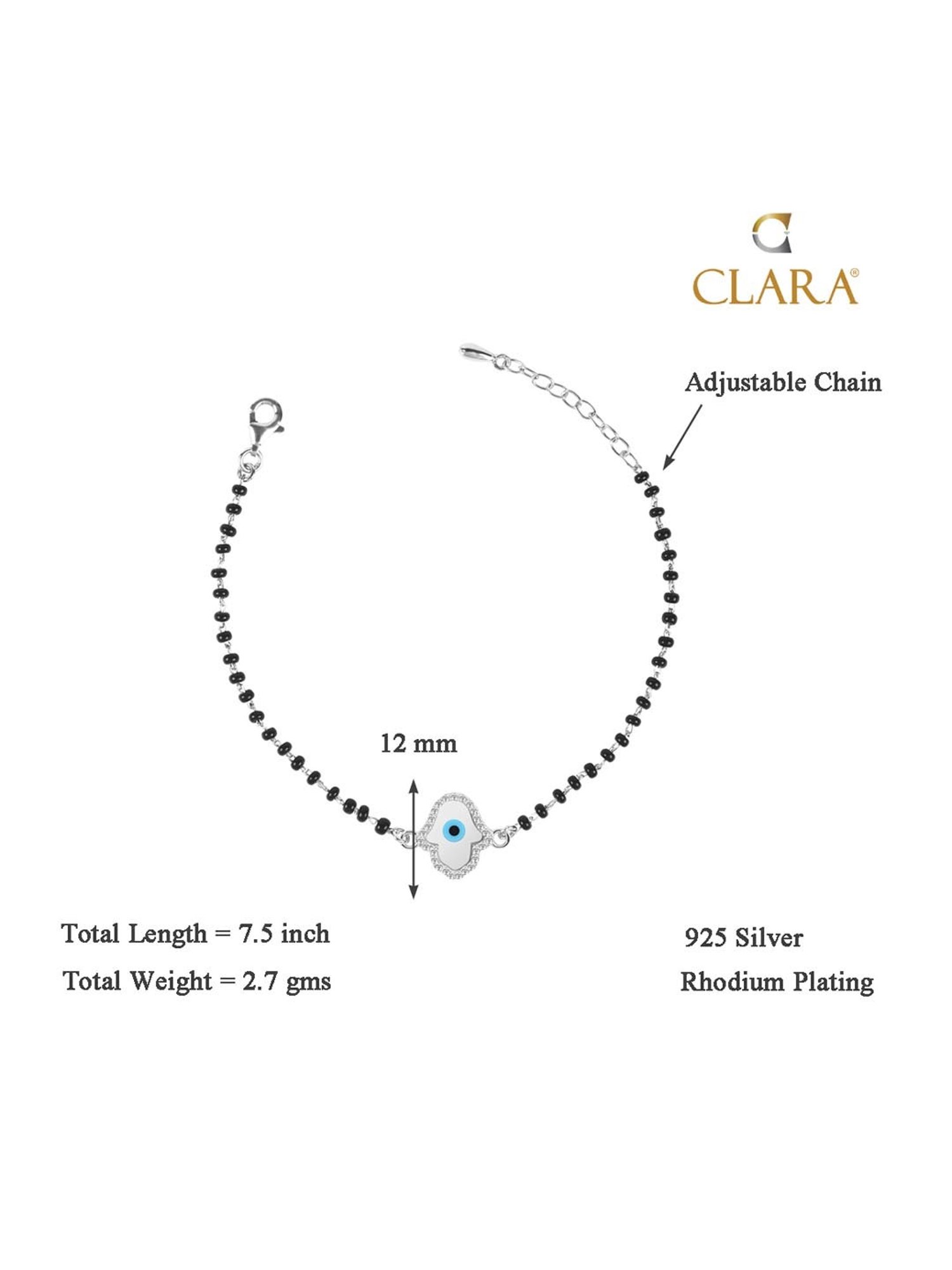Clara 92.5 Sterling Silver Evil Eye Hamsa Mangalsutra Bracelet for Women