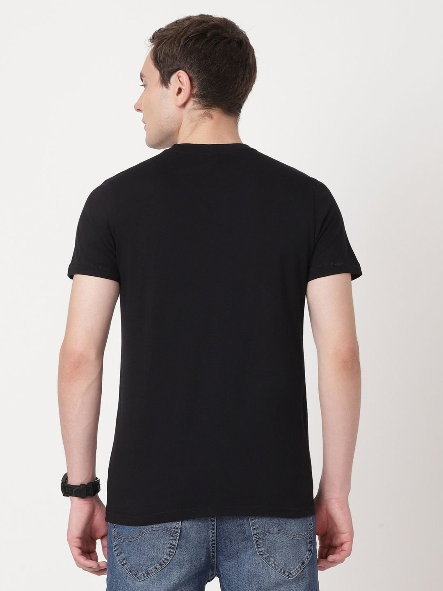 Wrangler Jet Black Cotton Regular Fit Printed T-Shirt