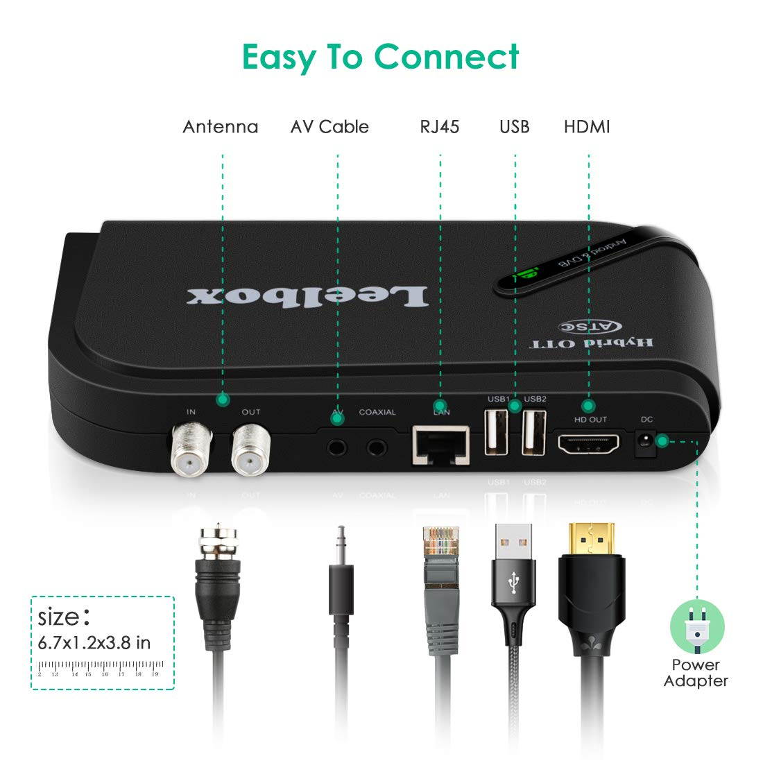 Leelbox Android TV Box with Free Local TV Channels Search Function, Amlogic Quad Core Android Box OTT & DVB-ATSC Combo Supports Live TV/4K 1080P Full HD/3D Movie/Bluetooth 4.0/2.4G WiFi/H.265 Video De