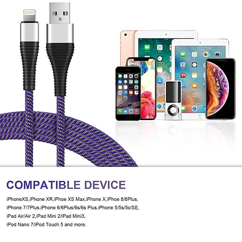Charger CableCharging Cable MFi Certified 3 Pack 3foot Nylon Braided Cables Syncing and Fast Charging Cord Compatible with XSMaxXRX88P77P66PiPad