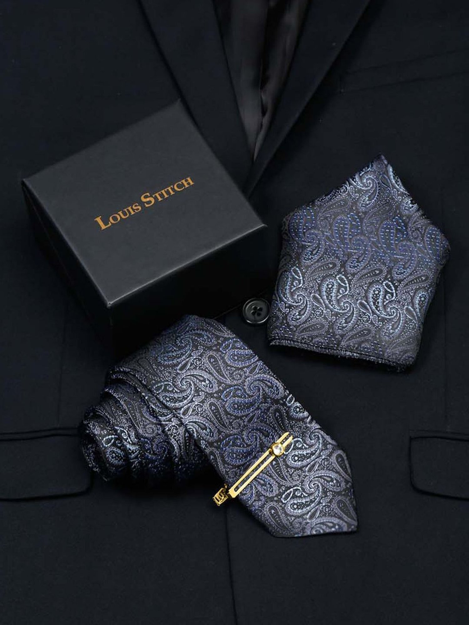 Louis Stitch Navy Printed Necktie Gift Set - Set of 3