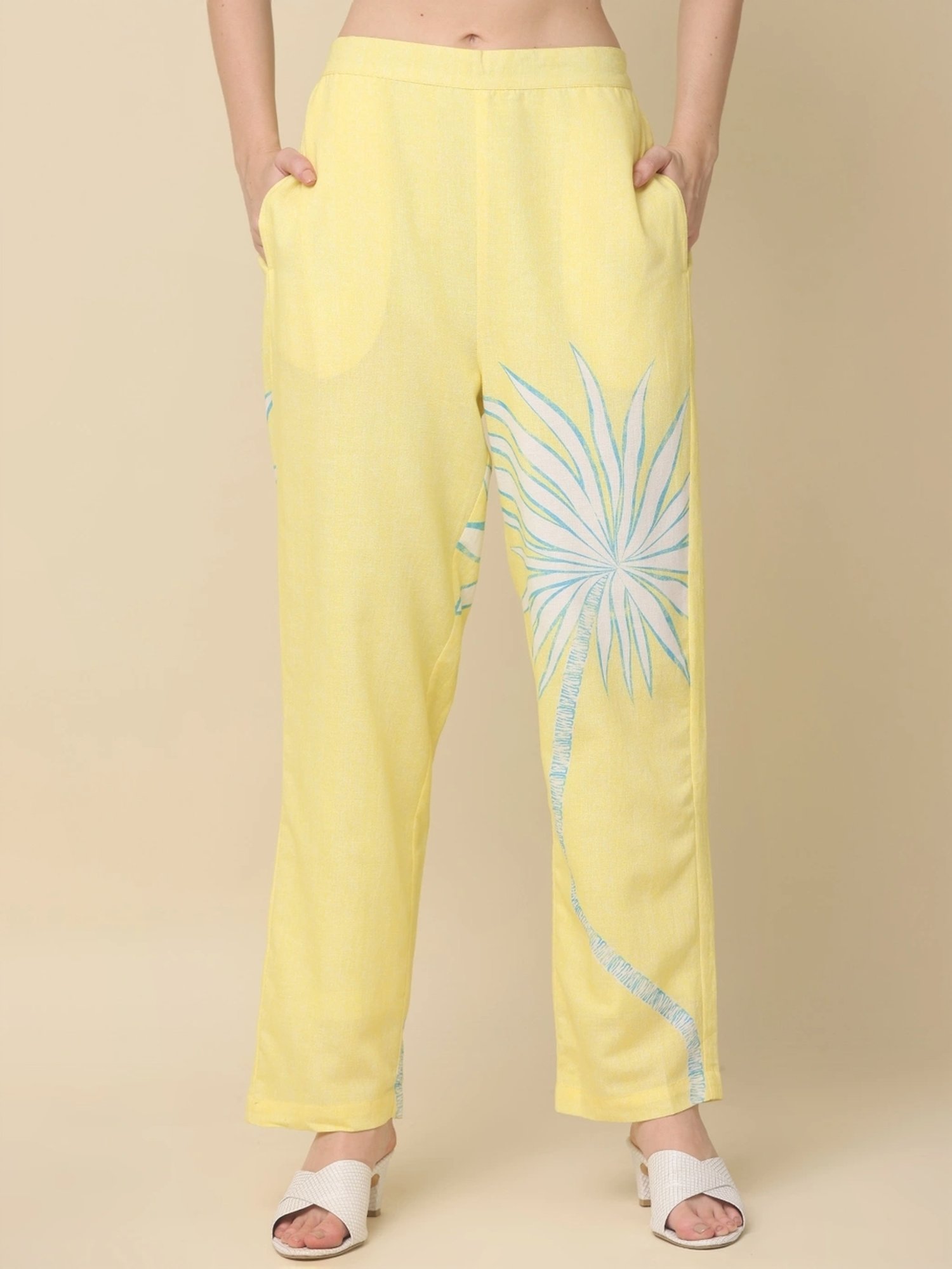 Zolo Label Yellow Cotton Printed Top Pant Set