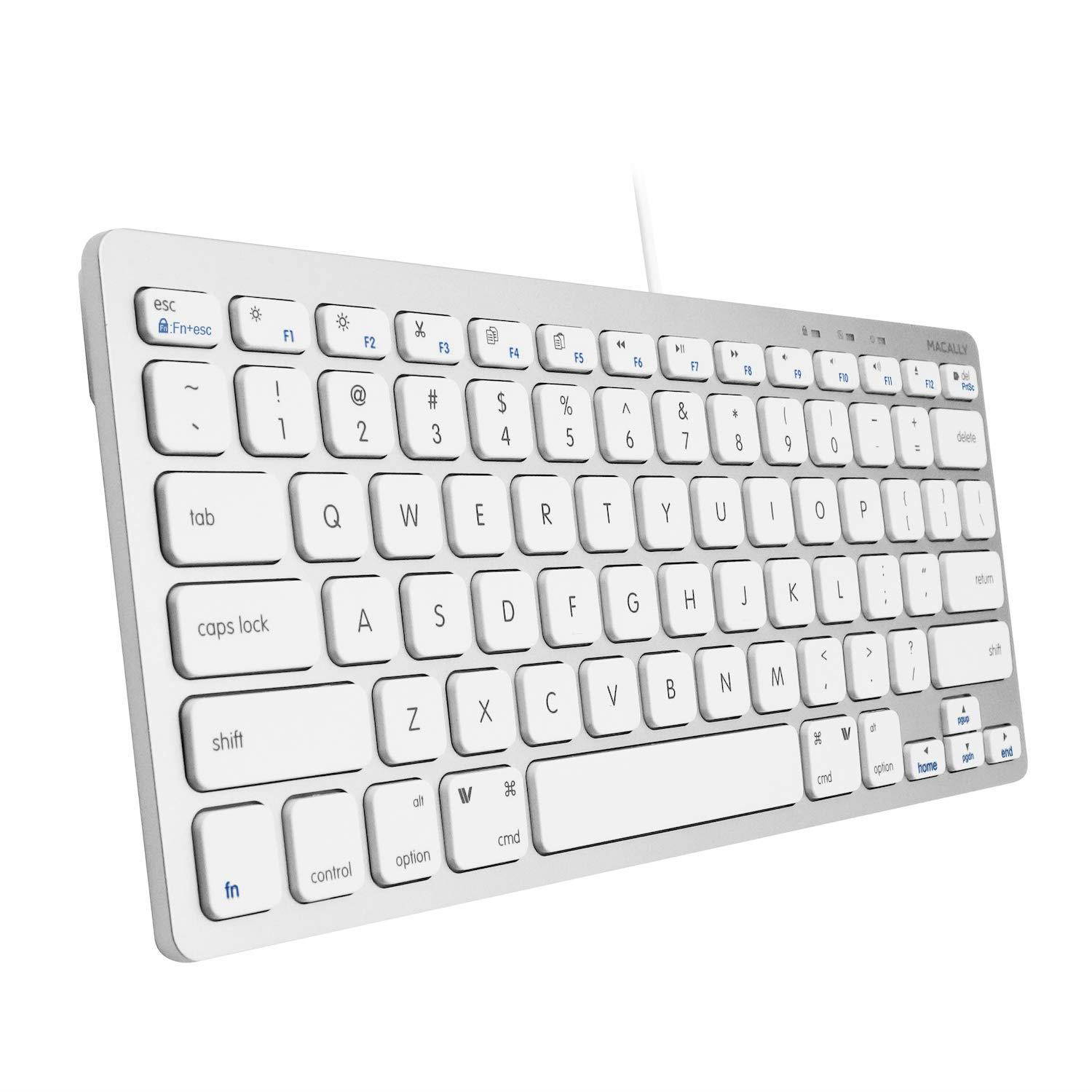 Macally USB Wired Compact Keyboard | Small & Slim Design | Compatible with Apple Mac Mini/iMac Desktops, MacBook Pro/Air Laptops, and Windows PC Notebook Computers - Aluminum (Aluminum Silver)