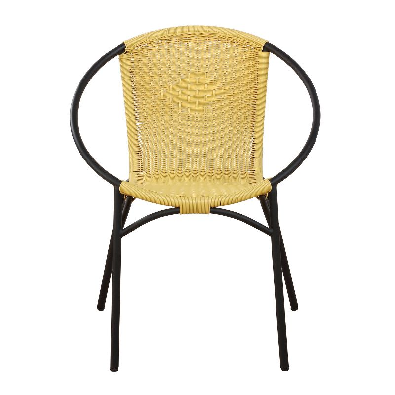 3pc Soleil Outdoor Bistro Set with 2 Papasan Chairs & Table - Black/Yellow - Alaterre Furniture