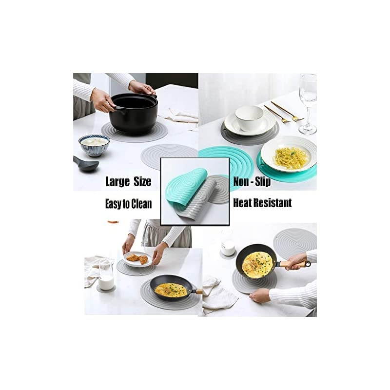 Pack Heat Resistant Silicone Pot Holder Trivet Mats,Heat Proof Hot Pads Flexible Jar Opener, Non Slip Trivet for Hot Dishes,9.5"Diameter Durable Pot Coaster Kitchen Mats (Round Gray)