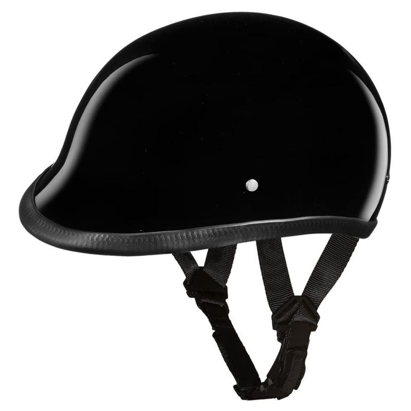 Daytona Helmets H1-A-M Secure Hawk Slim Protective Motorcycle Half Helmet with Adjustable Chine Strap, Head Wrap, and Drawstring Bag, Gloss Black