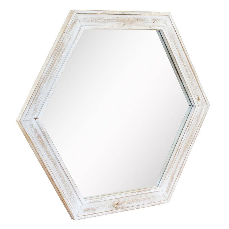 Wooden Hexagon Decorative Wall Mirror White - Stonebriar Collection