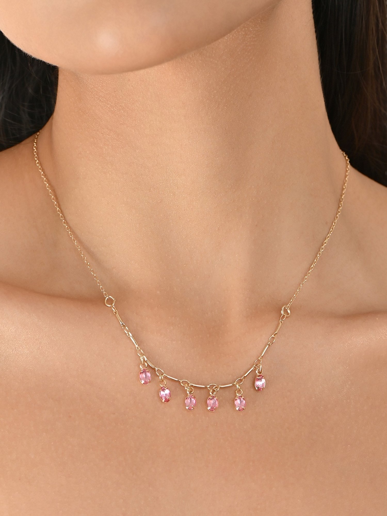 Toniq Gold Pink Multi Charm Crystal Choker Necklace