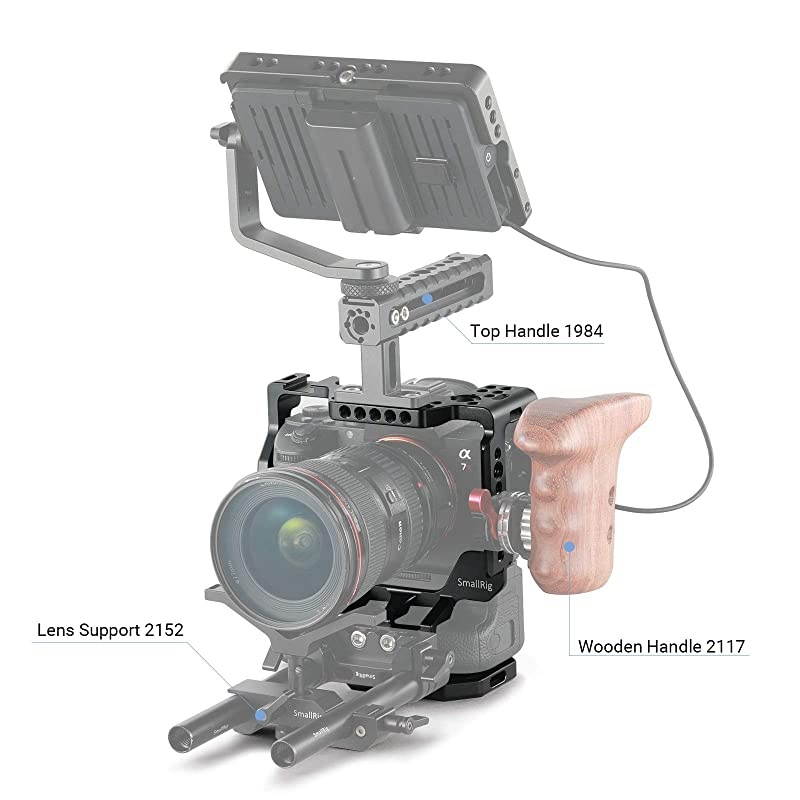 Camera Cage for Sony A7R III/A7 III with VG-C3EM Vertical Battery Grip w/Cold Shoe, NATO Rail and 3/8'' Locating Holes for ARRI Standard - 2176