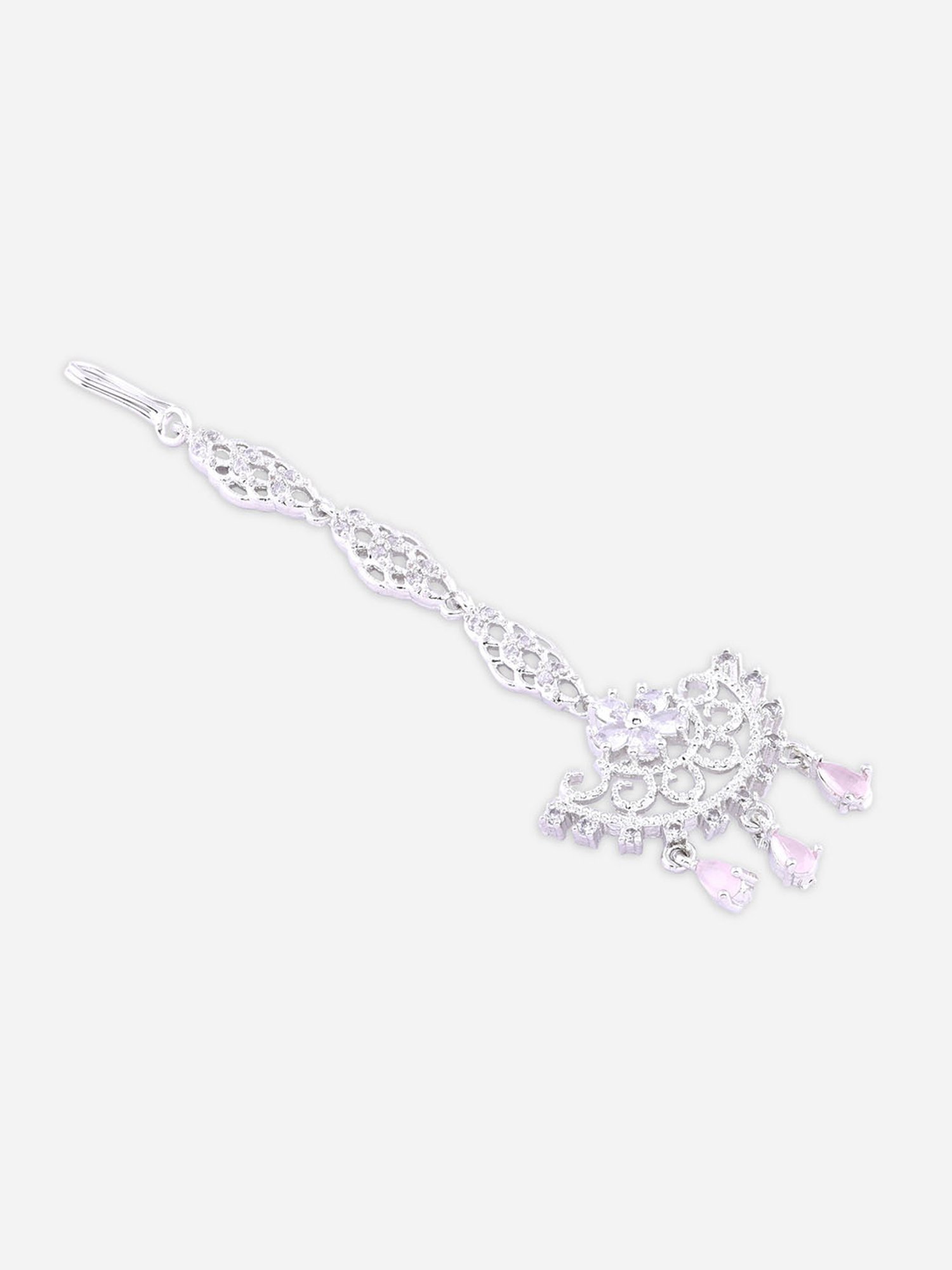 Fida American Diamond Silver-Plated Floral Maangtikka for Women