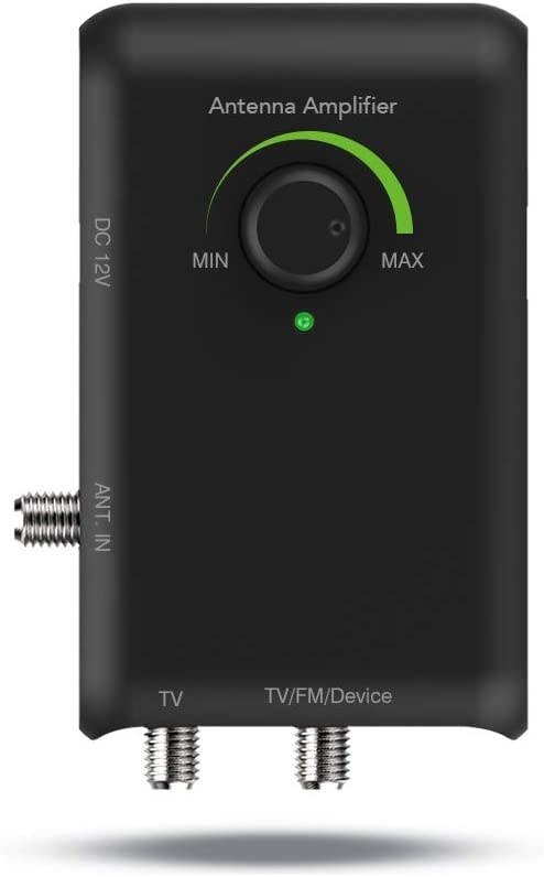 ANTOP Antenna Amplifier Smart Signal Booster Amplifier Enhances VHF/UHF/FM Reception with Dual Outputs for TV and Second Device- FM Stereo, a Second TV, Any OTA-Ready Streaming Device or Projector